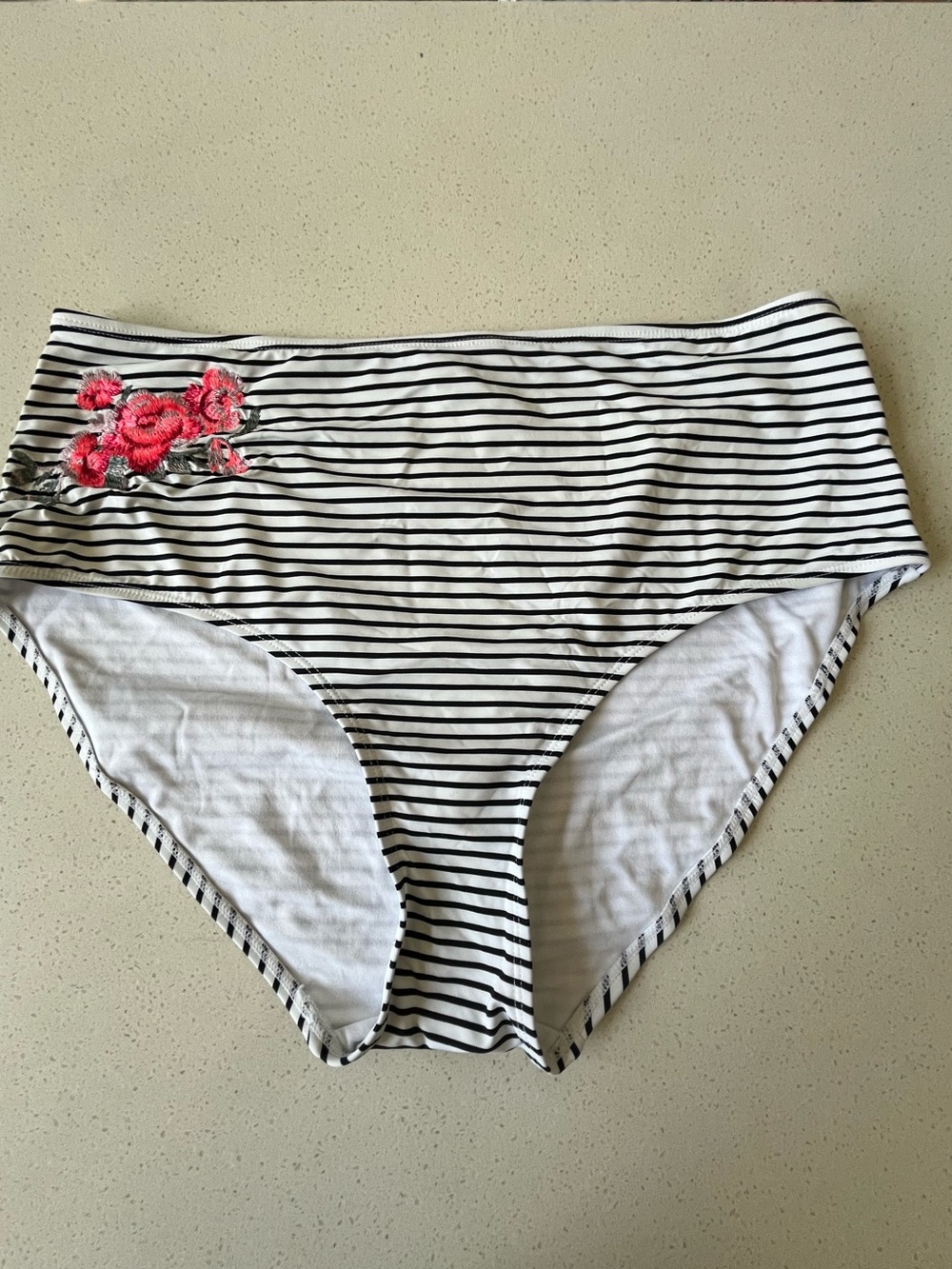 La Vie en Rose Aqua Black and White Striped Bikini Bottom